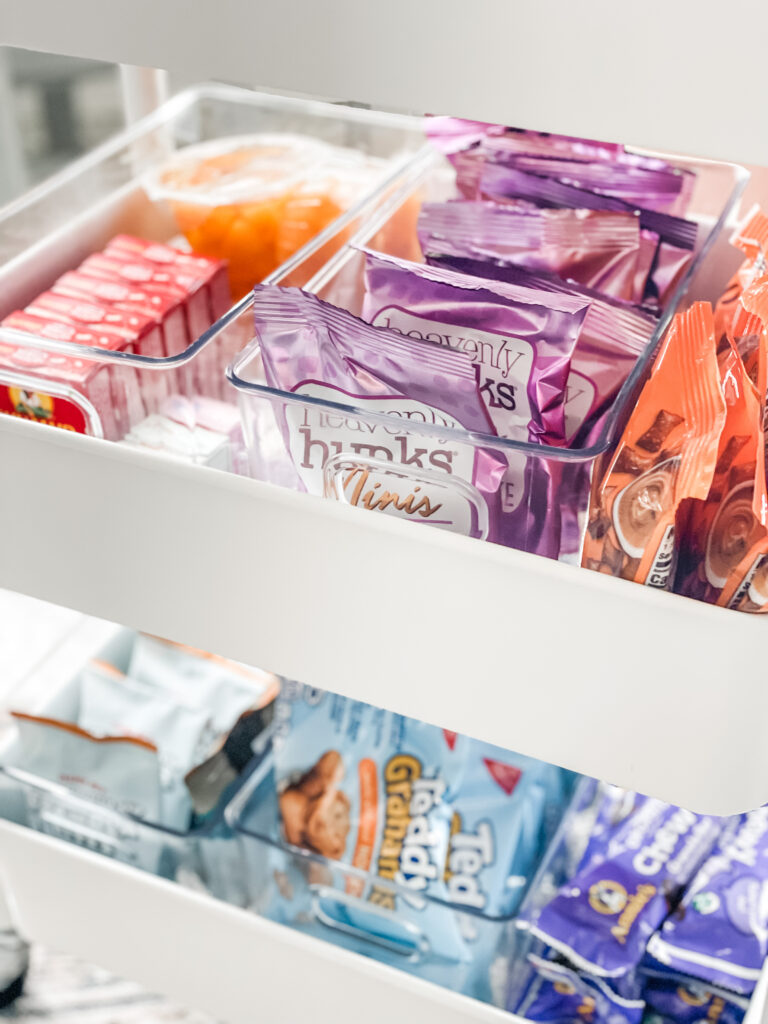 close up of snack cart filled with snacks